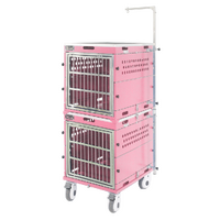 SolidPet Folding Dog Show Aircraft Cage Set with Trolley Size 3 - Pink