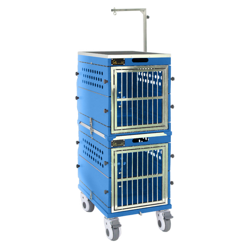 SolidPet Folding Dog Show Aircraft Cage Set with Trolley Size 2 - Blue