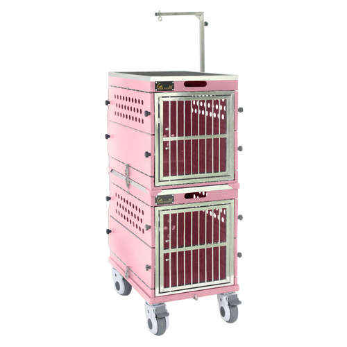 SolidPet Folding Dog Show Aircraft Cage Set with Trolley Size 2 - Pink