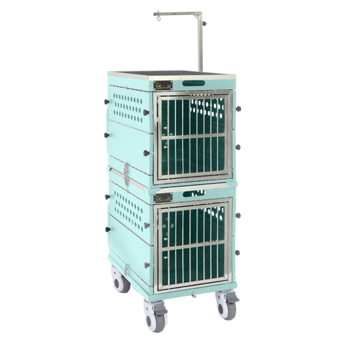 SolidPet Folding Dog Show Aircraft Cage Set with Trolley Size 2 - Teal