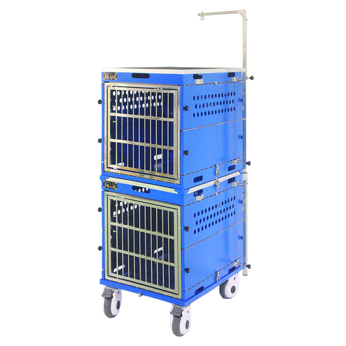 SolidPet Folding Dog Show Aircraft Cage Set with Trolley Size 3 - Blue