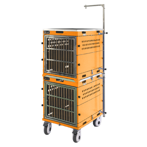 SolidPet Folding Dog Show Aircraft Cage Set with Trolley Size 3 - Orange