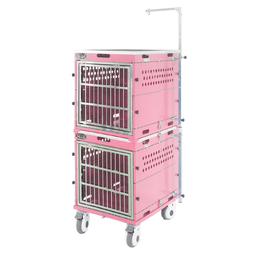 SolidPet Folding Dog Show Aircraft Cage Set with Trolley Size 3 - Pink