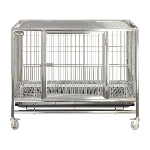 SolidPet Stainless Steel Foldable Dog Crate with Wheels