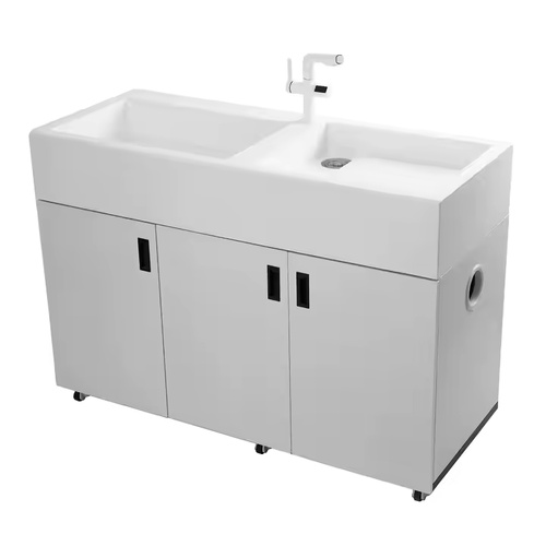 Aeolus Cat Shallow Basin with Cabinet and Smart Faucet [White]